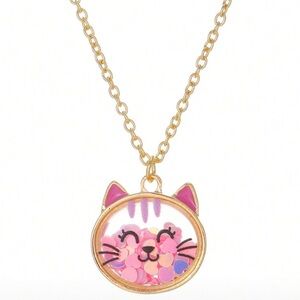 Chic Nation Gold Cat Necklace with Pink and Purple Accents